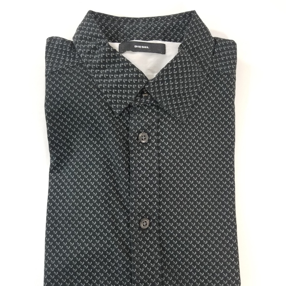 Diesel Mens Black Floral Square Button Shirt L